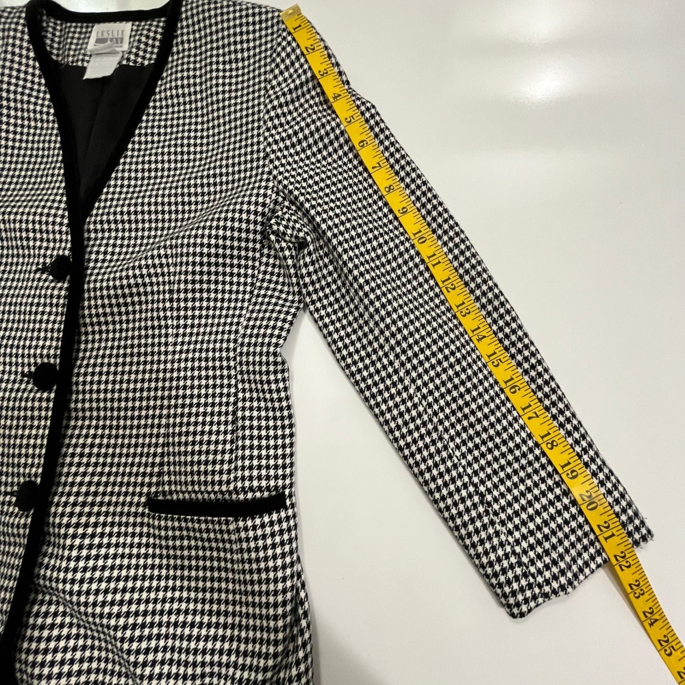 Leslie Fay Blazer‎ Womens 8P Black White Houndstooth 90s Vintage Office Tailored - Picture 6 of 16
